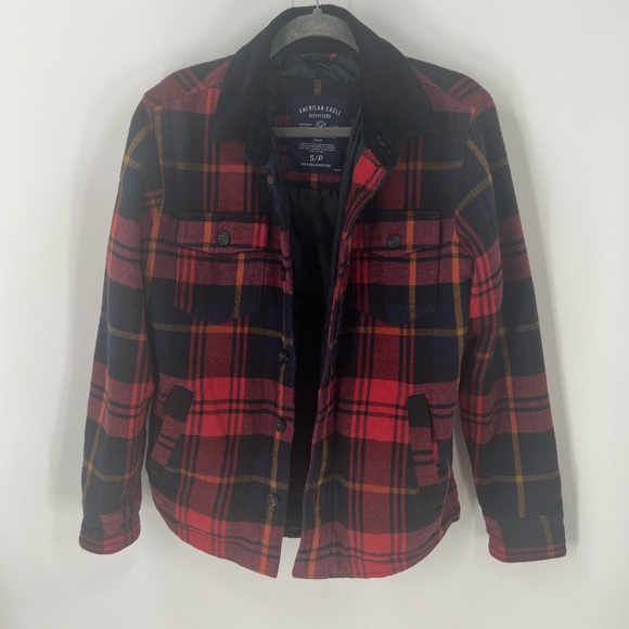 American Eagle Outfitters Jackets & Blazers - American Eagle shacket/Jacket Red Flannel Plaid Corduroy Collar unisex S